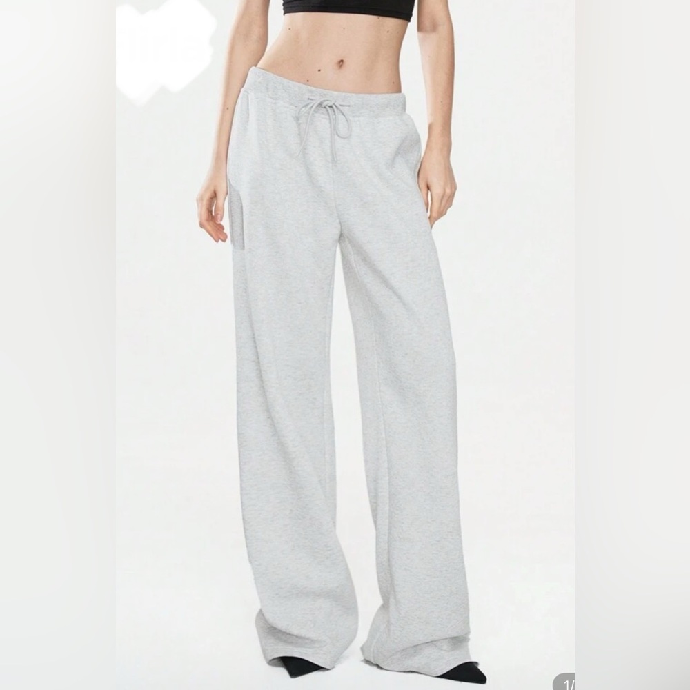 Sz L(8-10) ladies Shein Gray Wide-Leg Sweatpants with pockets &drawstring fleece